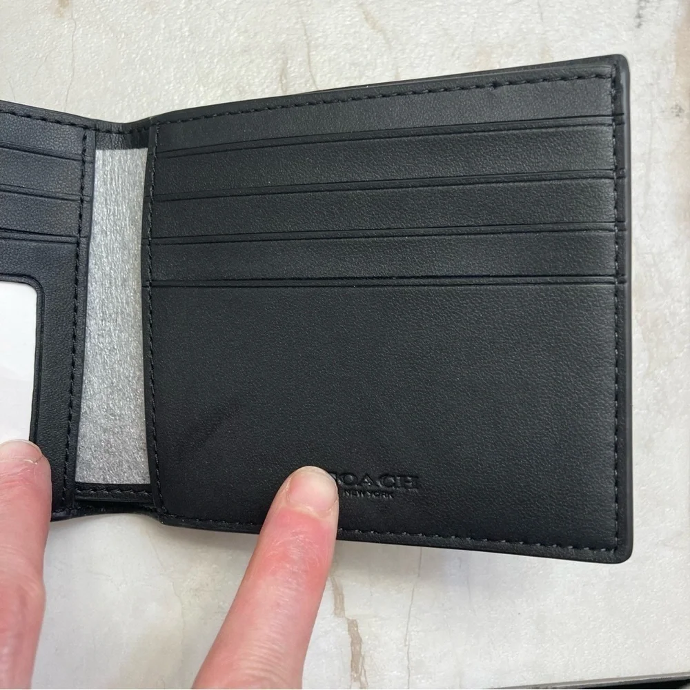 Coach gray and black Id Billfold Wallet In Signature Canvas